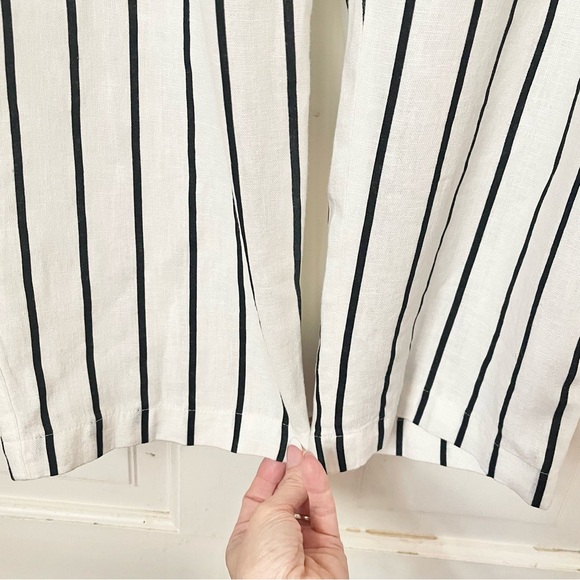 ASOS Linen Blend Paperbag Tie Waist Straight Leg Pants Size 14 Striped - Picture 5 of 11
